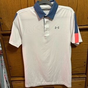 Under Armour White Polo Shirt with Blue Collar